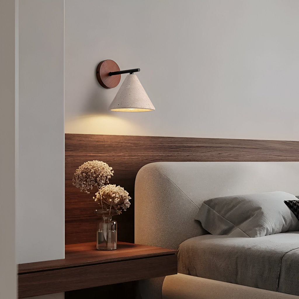 Yellow Travertine Cone Wall Light With Wood Base LED Light