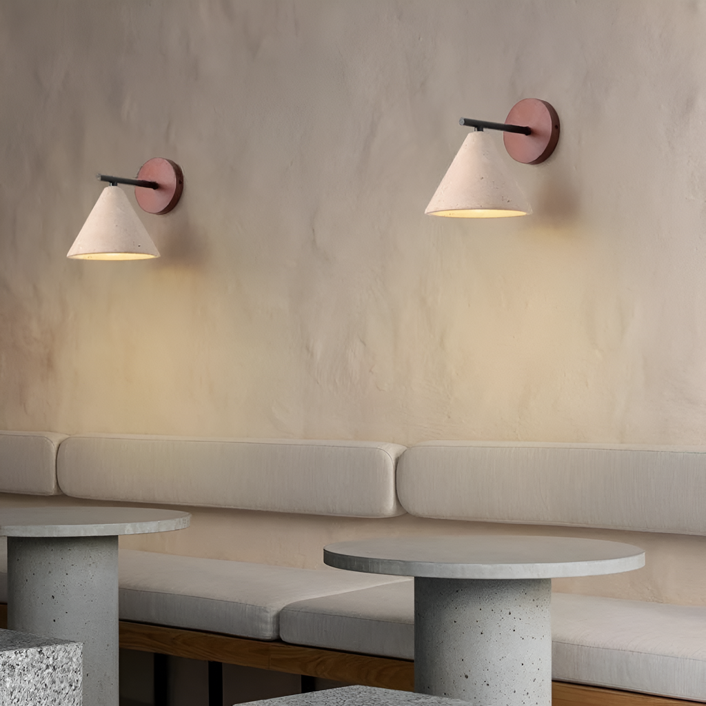 Yellow Travertine Cone Wall Light With Wood Base LED Light