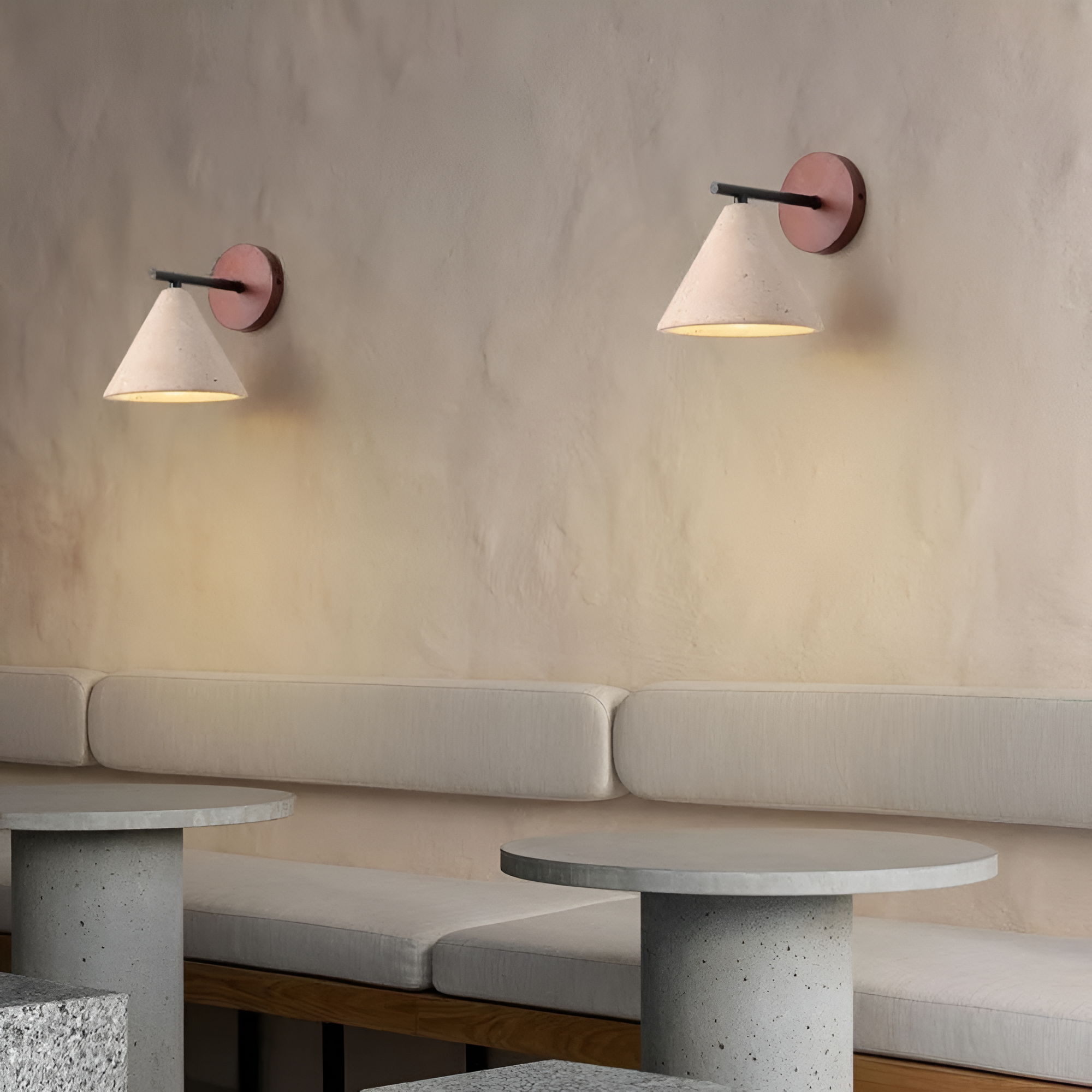 Yellow Travertine Cone Wall Light With Wood Base LED Light