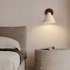 Yellow Travertine Cone Wall Light With Wood Base LED Light
