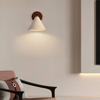 Yellow Travertine Cone Wall Light With Wood Base LED Light