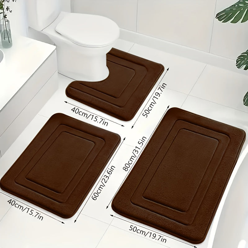 Memory Foam Bath Mat Set Absorbent Non-Slip Bathroom Rug Set with Contour Toilet Mat Machine Washable Microfibre Mats for Bathroom and Toilet
