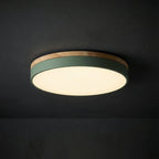 Round Flush LED Ceiling Light with Wood Trim for Living Room