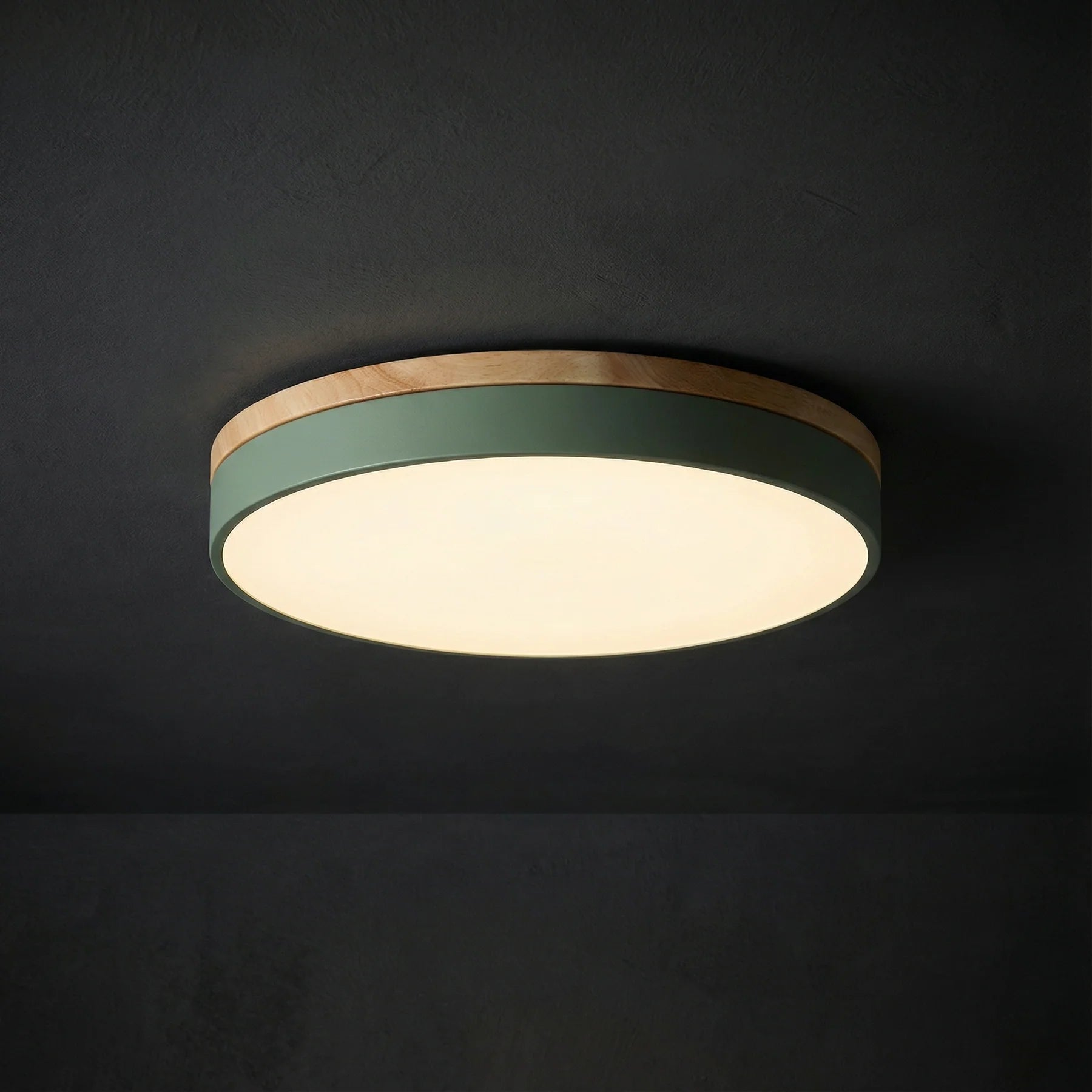 Round Flush LED Ceiling Light with Wood Trim for Living Room