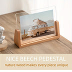 Acrylic Photo Frame with Wooden Base Clear U-Shaped Picture Frame Modern Minimalist Tabletop Frame for Desk | Shelf and Bedside