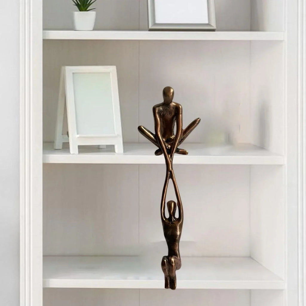 Abstract Couple Shelf Sitter Sculpture with Hanging Figure for Bookshelf