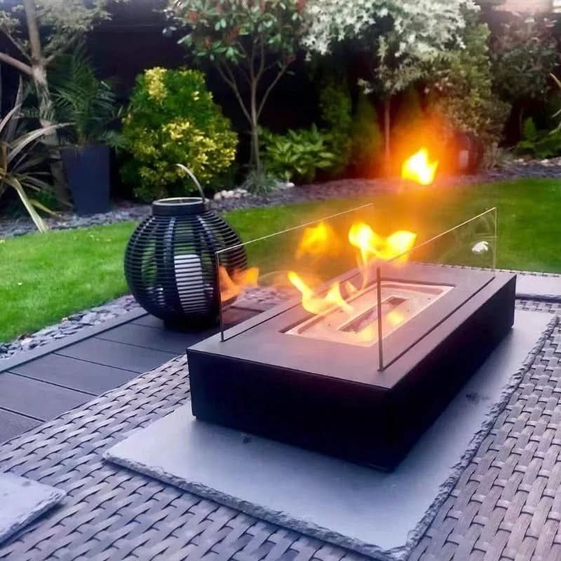 Portable Bioethanol Table Fireplace Tempered Glass and Steel Tabletop Fire Smokeless for Indoor and Outdoor Use