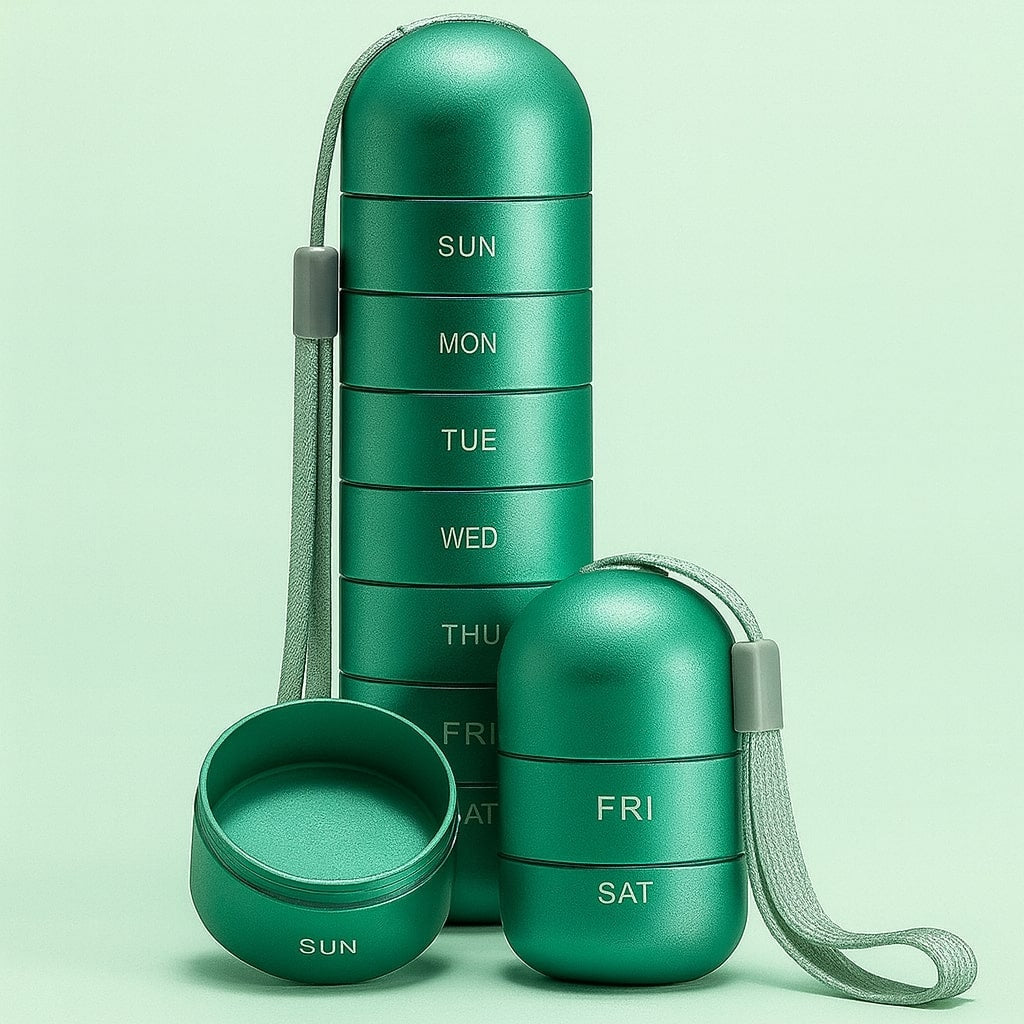 Aluminium Weekly Pill Organiser Portable Stackable Pill Box with Silicone Seal