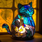 Stained Glass Wolf Table Lamp With Colourful Mosaic Shade And Ambient Glow