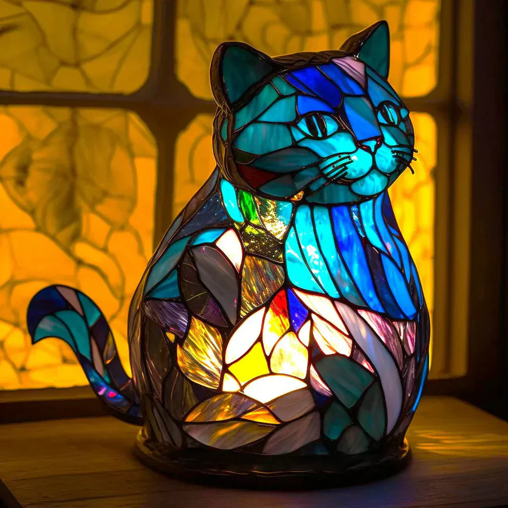 Stained Glass Wolf Table Lamp With Colourful Mosaic Shade And Ambient Glow