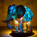 Stained Glass Wolf Table Lamp With Colourful Mosaic Shade And Ambient Glow