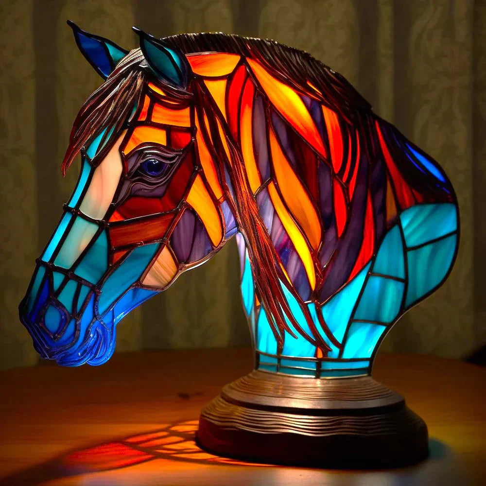 Stained Glass Wolf Table Lamp With Colourful Mosaic Shade And Ambient Glow