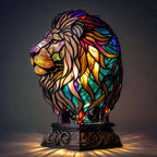 Stained Glass Wolf Table Lamp With Colourful Mosaic Shade And Ambient Glow