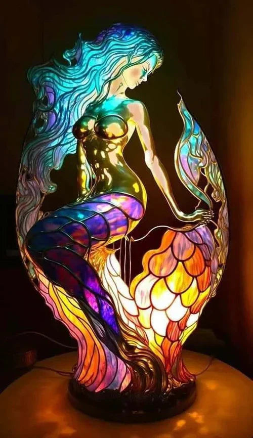 Stained Glass Wolf Table Lamp With Colourful Mosaic Shade And Ambient Glow