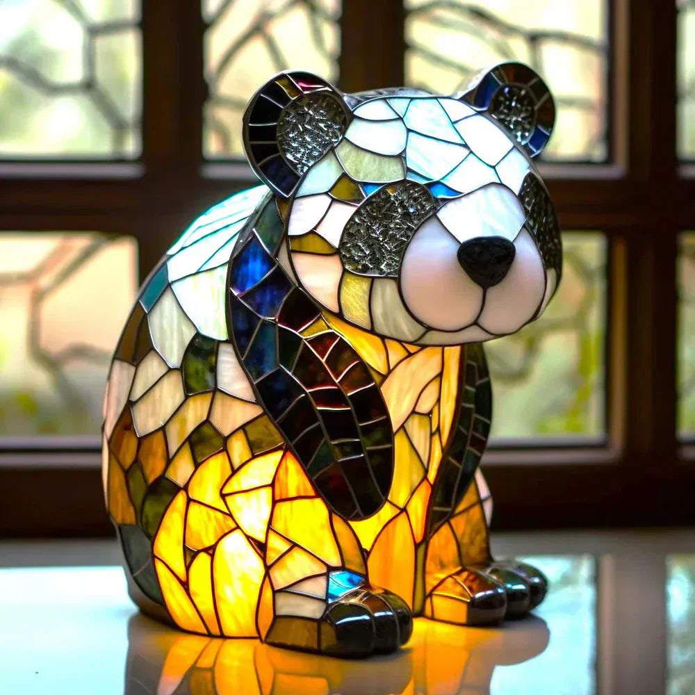 Stained Glass Wolf Table Lamp With Colourful Mosaic Shade And Ambient Glow