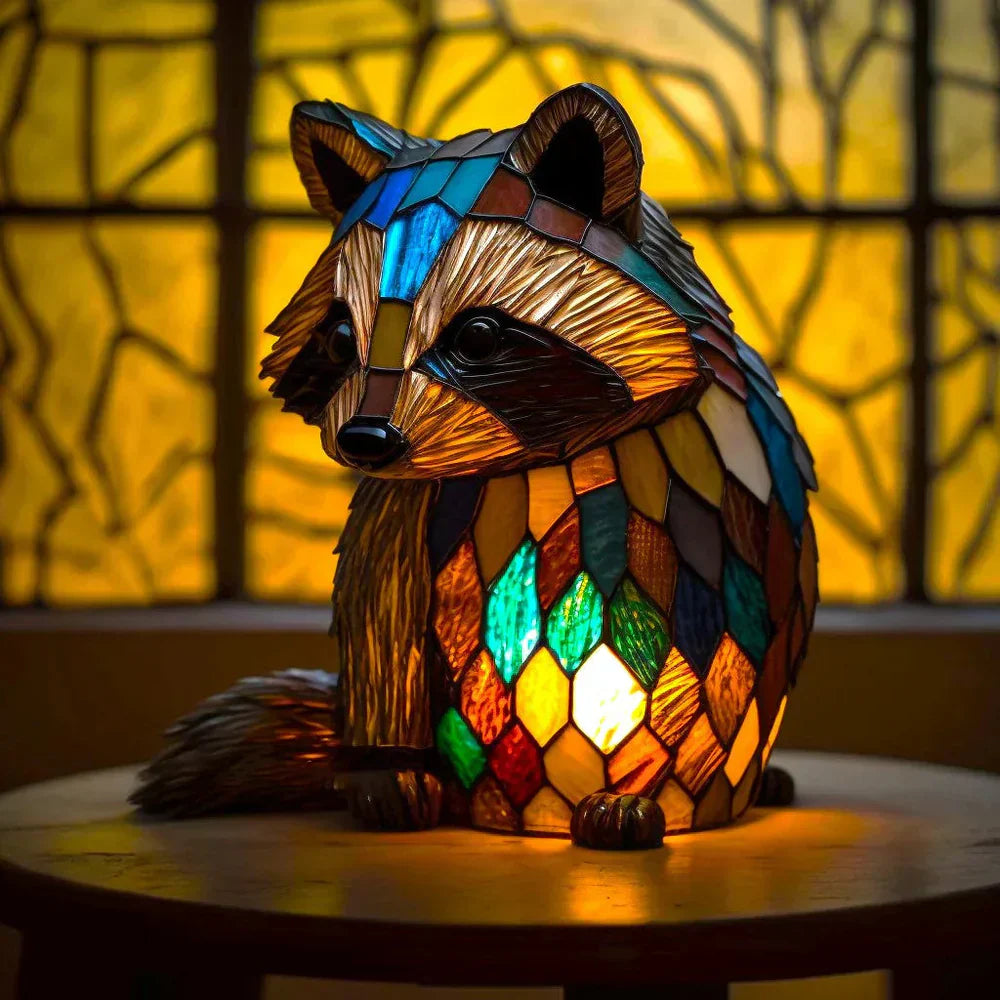 Stained Glass Wolf Table Lamp With Colourful Mosaic Shade And Ambient Glow