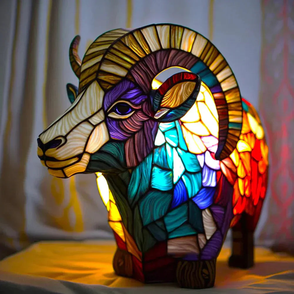 Stained Glass Wolf Table Lamp With Colourful Mosaic Shade And Ambient Glow