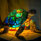 Stained Glass Wolf Table Lamp With Colourful Mosaic Shade And Ambient Glow