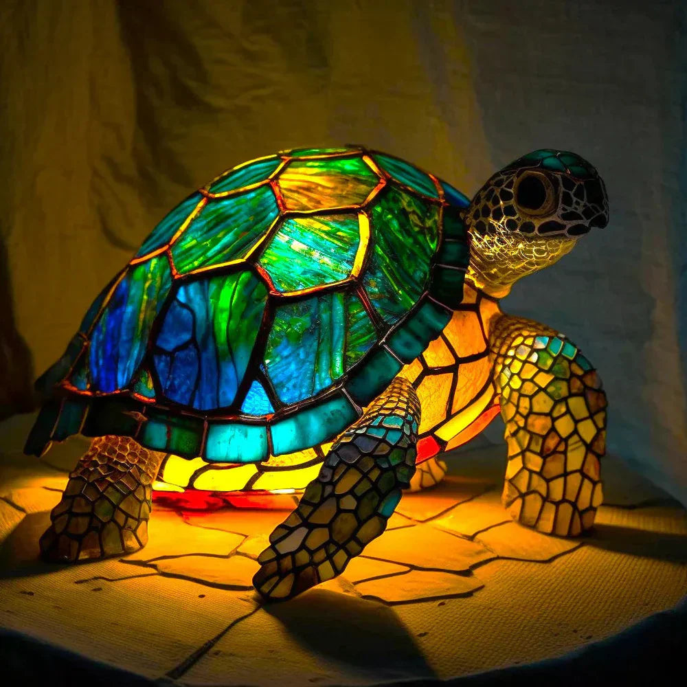 Stained Glass Wolf Table Lamp With Colourful Mosaic Shade And Ambient Glow