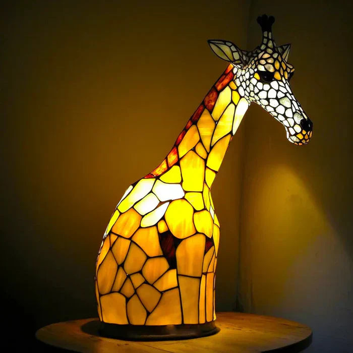Stained Glass Wolf Table Lamp With Colourful Mosaic Shade And Ambient Glow