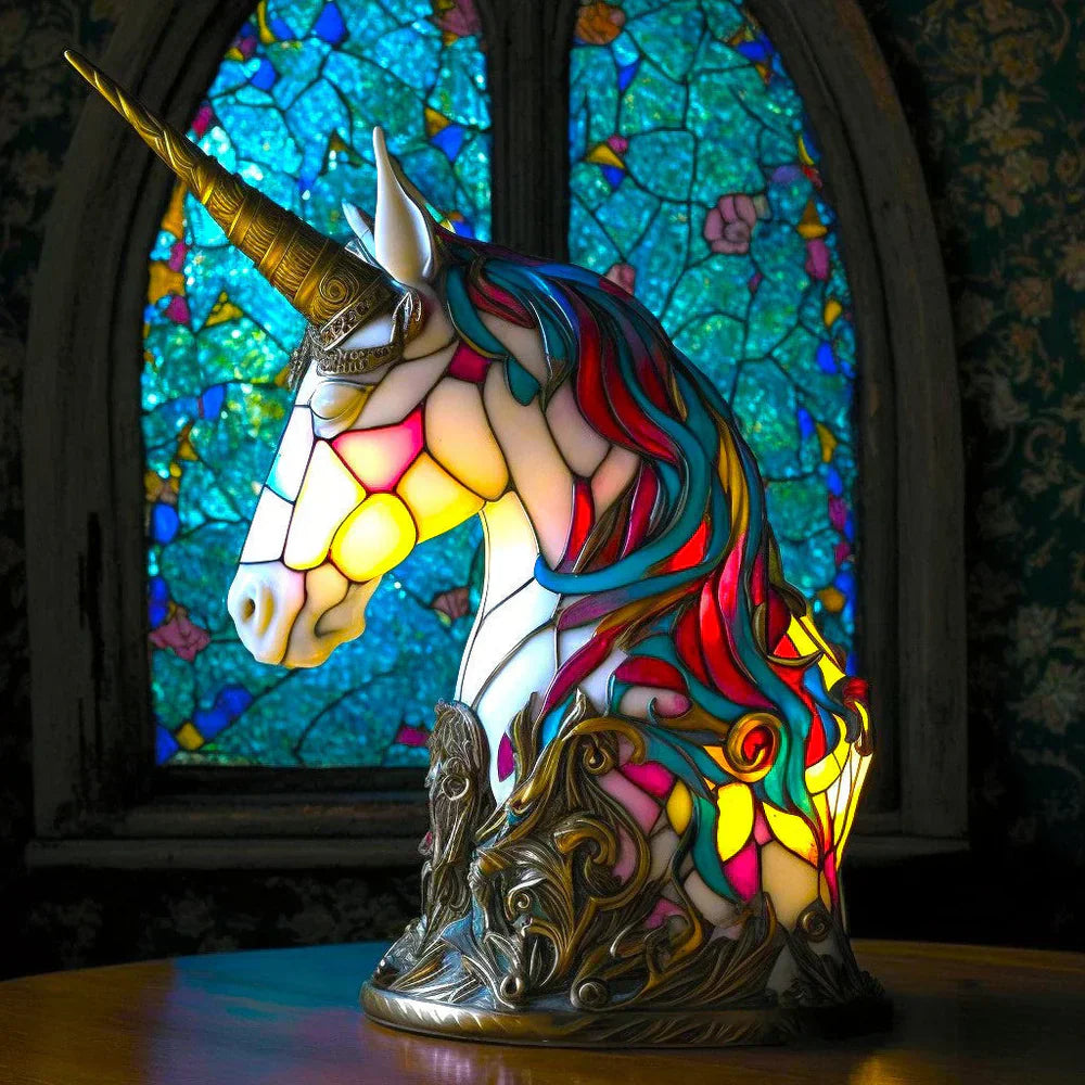 Stained Glass Wolf Table Lamp With Colourful Mosaic Shade And Ambient Glow