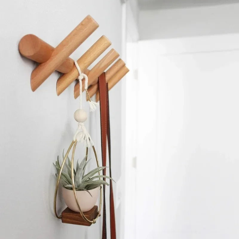 Wooden Wall Rack Solid Oak Coat Hooks Scandinavian Wall Mounted Peg Rail for Coats | Hats and Scarves in Hallway | Bathroom and Bedroom