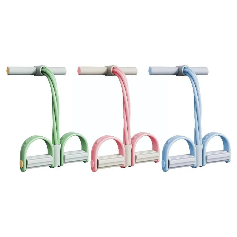 Pedal Resistance Band Four Tube Latex Sit Up Pull Rope with Foam Handles and Non Slip Foot Pedals Home Workout Trainer for Abdominal | Arm and Leg