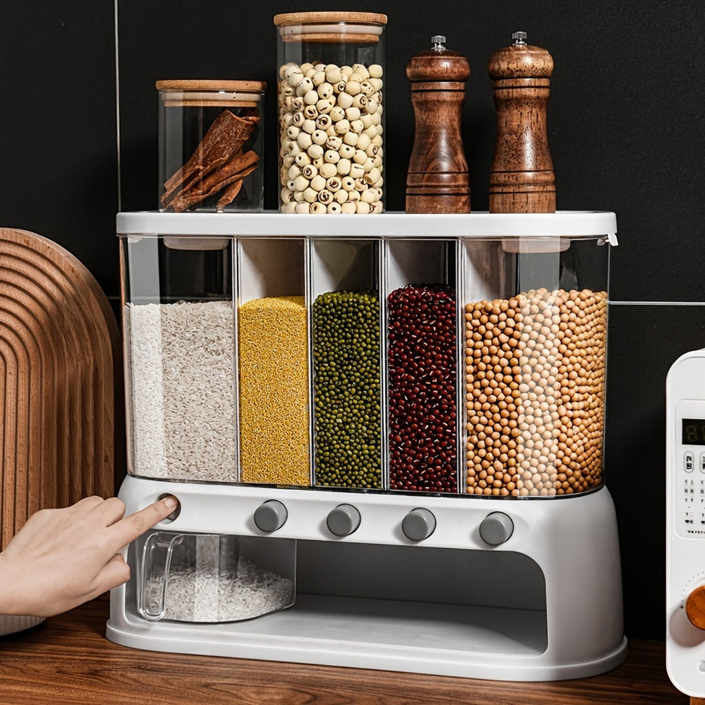 Rice Dispenser Multi-Compartment Dry Food Storage Container with Flip-Top Lid Airtight Cereal and Grain Dispenser Kitchen Pantry Organiser