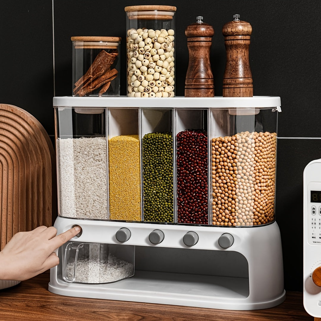 Rice Dispenser Multi-Compartment Dry Food Storage Container with Flip-Top Lid Airtight Cereal and Grain Dispenser Kitchen Pantry Organiser