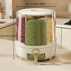 Rotating Airtight Food Storage Container Multi-Compartment Rice and Cereal Dispenser Moisture-Proof Grain Storage Box with Press Outlet for Kitchen