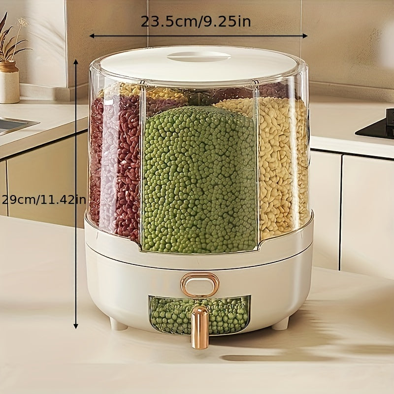 Rotating Airtight Food Storage Container Multi-Compartment Rice and Cereal Dispenser Moisture-Proof Grain Storage Box with Press Outlet for Kitchen