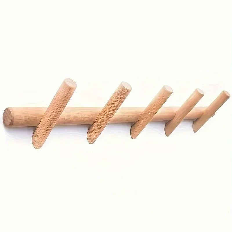 Wooden Wall Rack Solid Oak Coat Hooks Scandinavian Wall Mounted Peg Rail for Coats | Hats and Scarves in Hallway | Bathroom and Bedroom