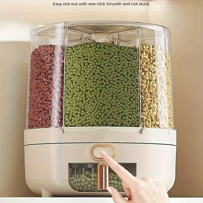 Rotating Airtight Food Storage Container Multi-Compartment Rice and Cereal Dispenser Moisture-Proof Grain Storage Box with Press Outlet for Kitchen
