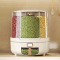 Rotating Airtight Food Storage Container Multi-Compartment Rice and Cereal Dispenser Moisture-Proof Grain Storage Box with Press Outlet for Kitchen