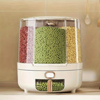 Rotating Airtight Food Storage Container Multi-Compartment Rice and Cereal Dispenser Moisture-Proof Grain Storage Box with Press Outlet for Kitchen