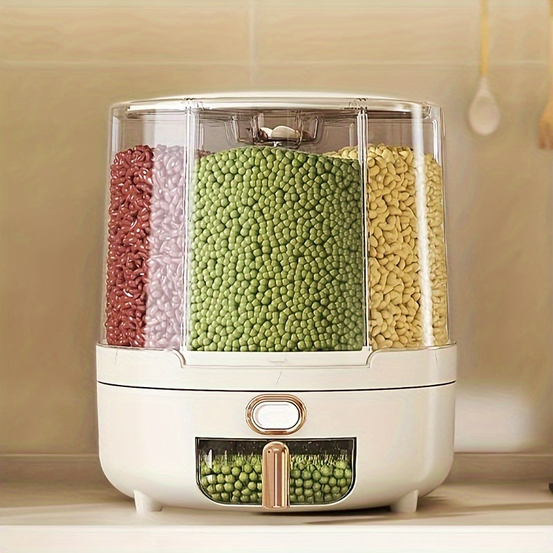 Rotating Airtight Food Storage Container Multi-Compartment Rice and Cereal Dispenser Moisture-Proof Grain Storage Box with Press Outlet for Kitchen