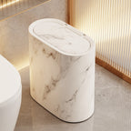 Marble Effect Bathroom Bin with Lid Slim Oval Waste Bin Modern Rubbish Bin Space-Saving Trash Can for Bathroom | Kitchen and Office