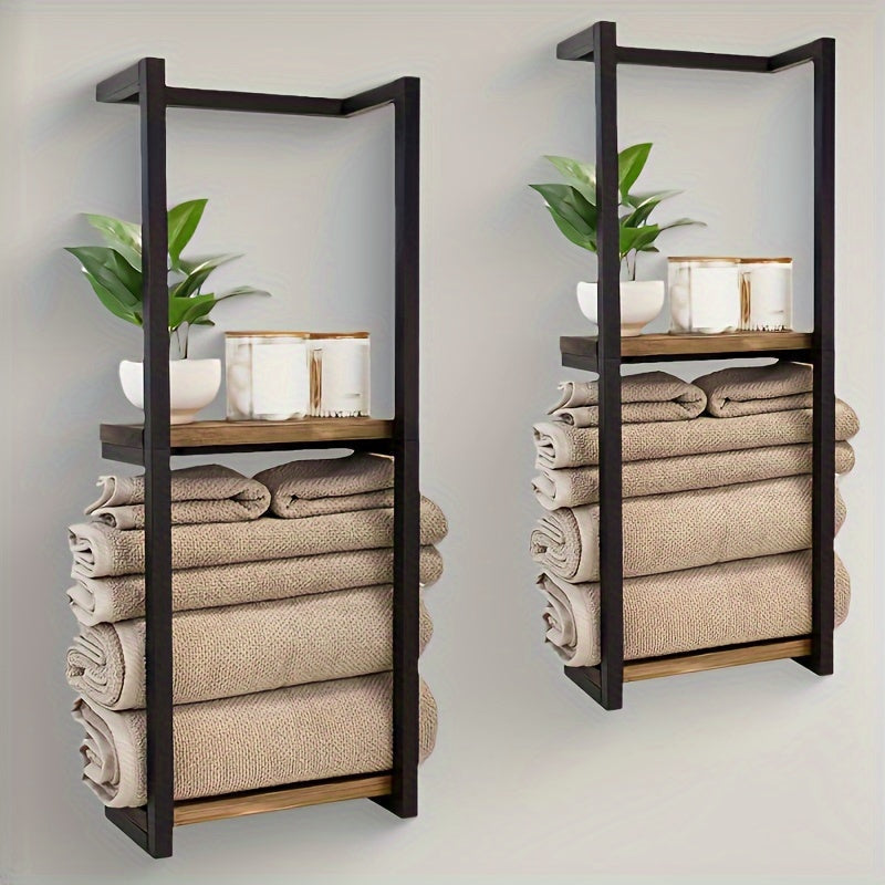 Wall Mounted Towel Rack Tiered Stainless Steel Towel Holder Space-Saving Bathroom Storage Shelf for Towels | Toiletries and Bathroom Decor