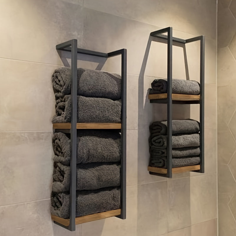 Wall Mounted Towel Rack Tiered Stainless Steel Towel Holder Space-Saving Bathroom Storage Shelf for Towels | Toiletries and Bathroom Decor