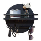 Round Wooden Key Holder Wall Mounted Entryway Organiser with Hooks and Shelf Wood and Metal Key Rack for Hallway | Living Room and Office