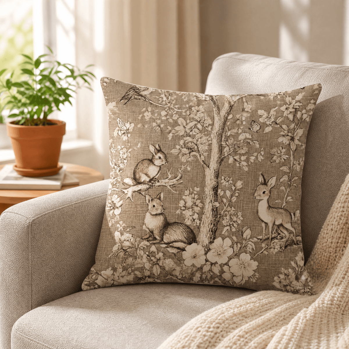 Vintage Botanical Cushion Covers Set of Two Heavyweight Polyester Throw Pillow Covers with Hidden Zip Garden Print for Sofa and Bed