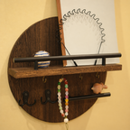 Round Wooden Key Holder Wall Mounted Entryway Organiser with Hooks and Shelf Wood and Metal Key Rack for Hallway | Living Room and Office