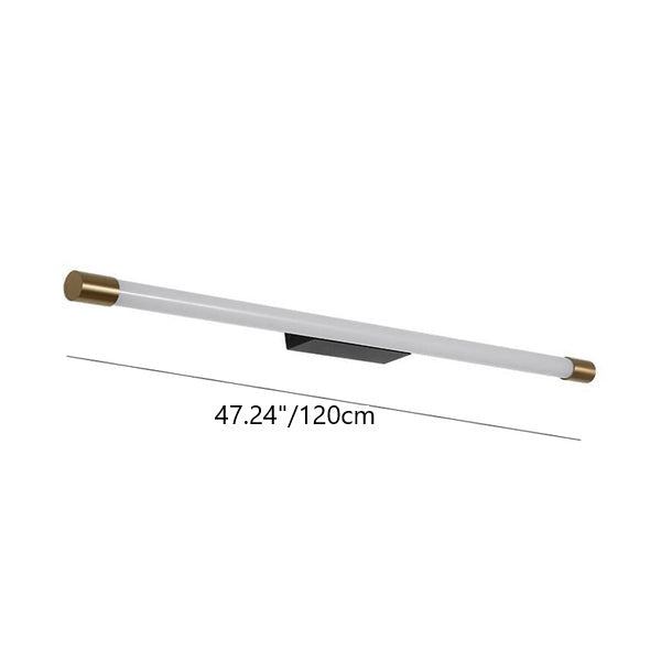 Slim LED Tube Wall Light Minimalist Aluminium Vanity Bar Mirror Lamp with Brass Tone End Caps for Bathroom | Bedroom and Living Room