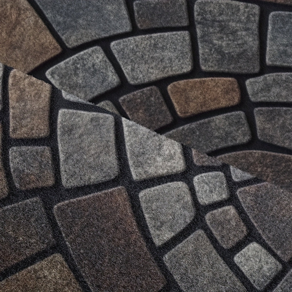 Half Moon Door Mat Non-Slip Mosaic Stone Effect Doormat Semicircle Polyester Entrance Mat for Indoor and Outdoor Use