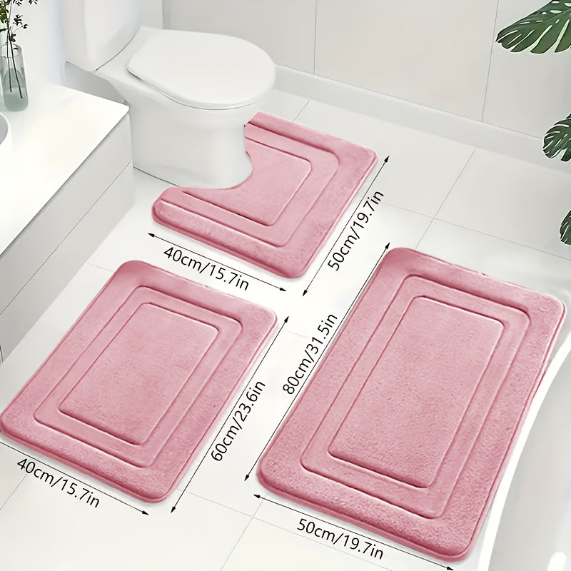 Memory Foam Bath Mat Set Absorbent Non-Slip Bathroom Rug Set with Contour Toilet Mat Machine Washable Microfibre Mats for Bathroom and Toilet