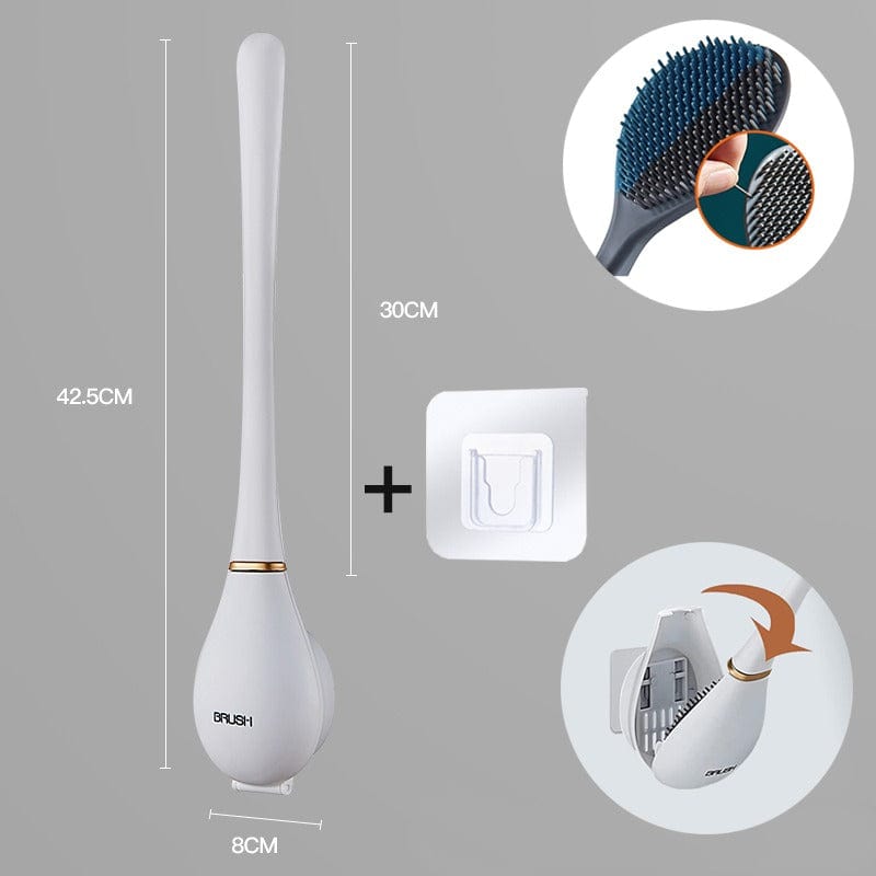 Teardrop Silicone Toilet Brush Set Wall Mounted Drip Holder Flexible Bristle Head Quick Drying Hygienic Loo Brush with Adhesive Hook | Single or Twin