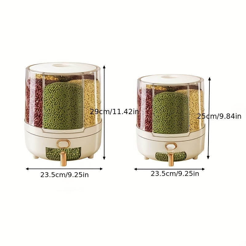 Rotating Airtight Food Storage Container Multi-Compartment Rice and Cereal Dispenser Moisture-Proof Grain Storage Box with Press Outlet for Kitchen