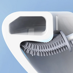 Silicone Toilet Brush with Holder Flexible Flat Brush Head Quick Drying Hygienic Toilet Cleaning Brush Standing or Wall Mounted for Bathroom