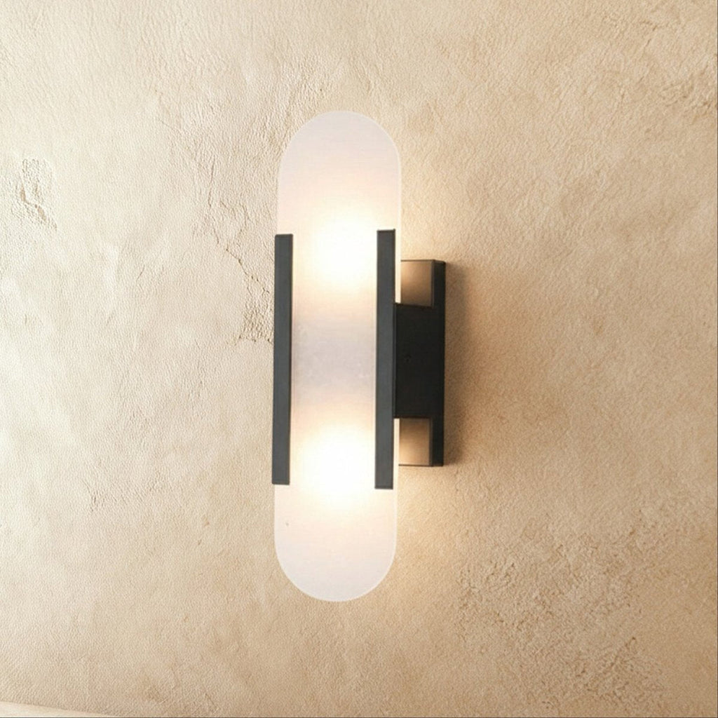 Alabaster Wall Light With Sculpted Shade And Metal Frame