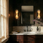Alabaster Wall Light With Sculpted Shade And Metal Frame